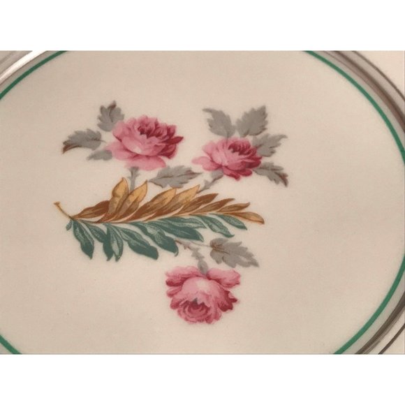 4 Pope Gosser Salad Plates Pattern 1219 Floral Design 7" Green & Platinum Bands - Picture 4 of 8